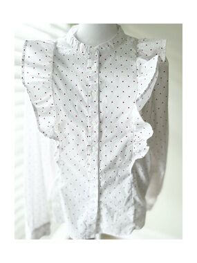 J. Crew White Cotton Top with Red Heart Print